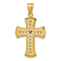 14k Polished Diamond-cut Textured Fancy Cross Pendant-K10085