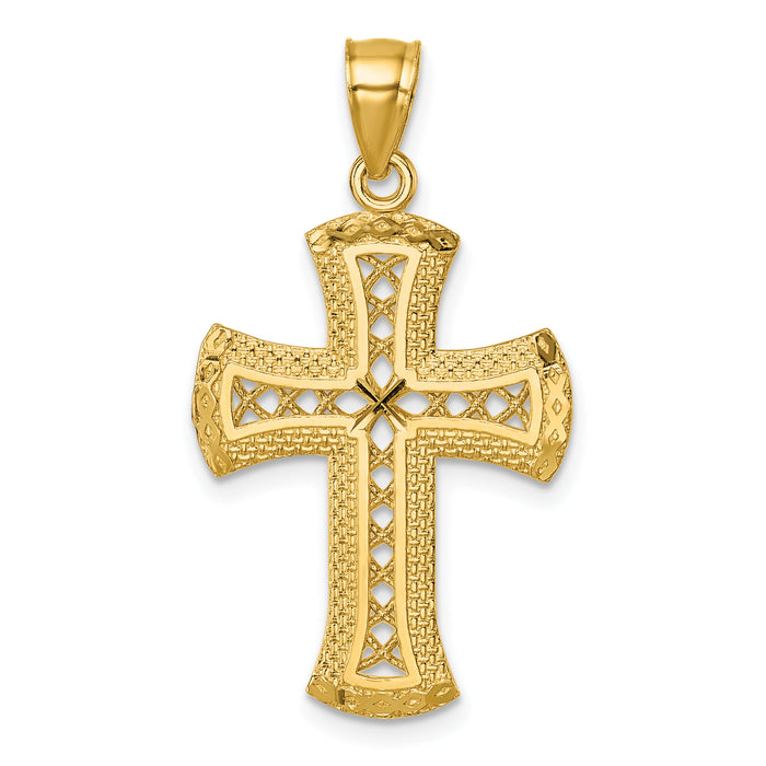 14k Polished Diamond-cut Textured Fancy Cross Pendant-K10085