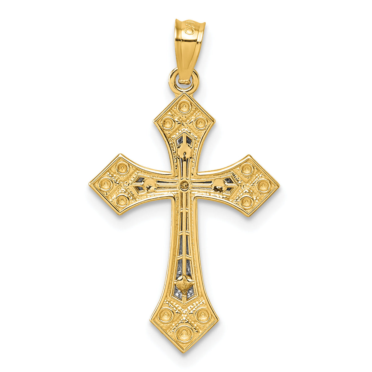 14k Two-tone Diamond Cut Polished Cross Pendant-K10086