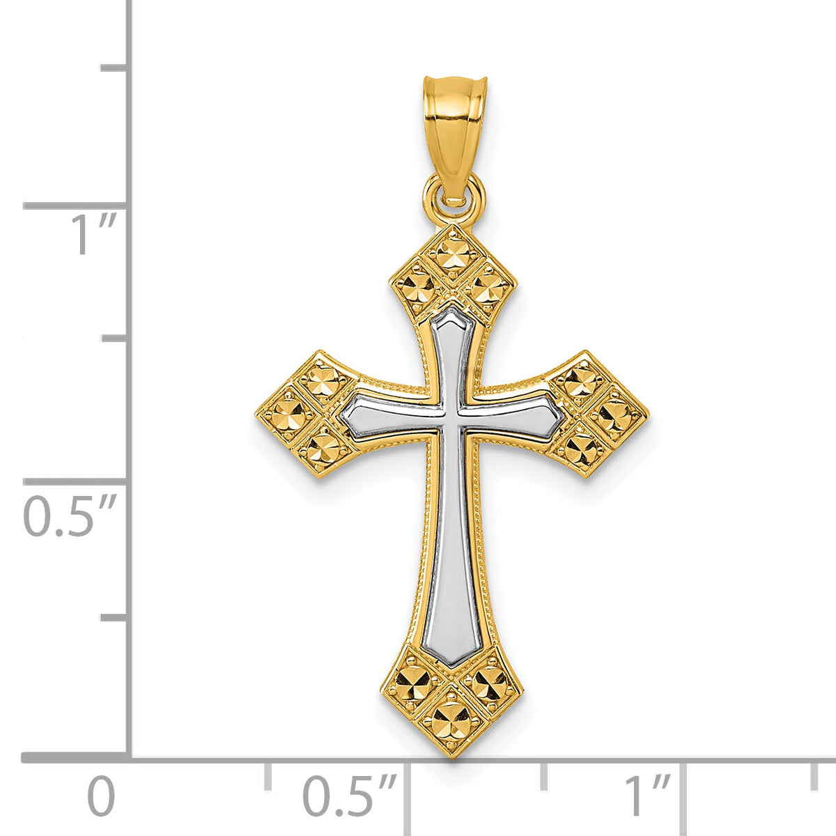 14k Two-tone Diamond Cut Polished Cross Pendant-K10086