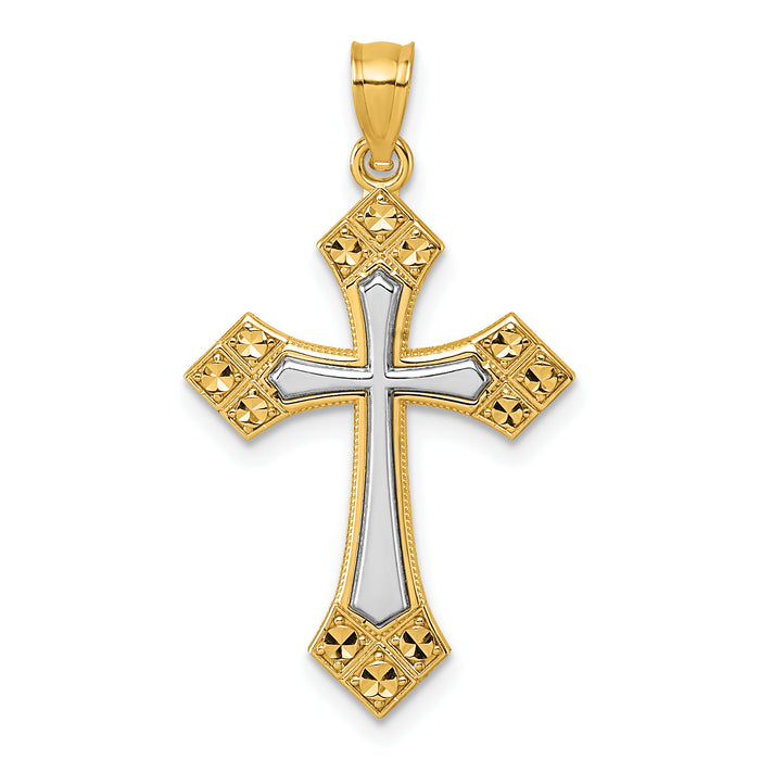14k Two-tone Diamond Cut Polished Cross Pendant-K10086