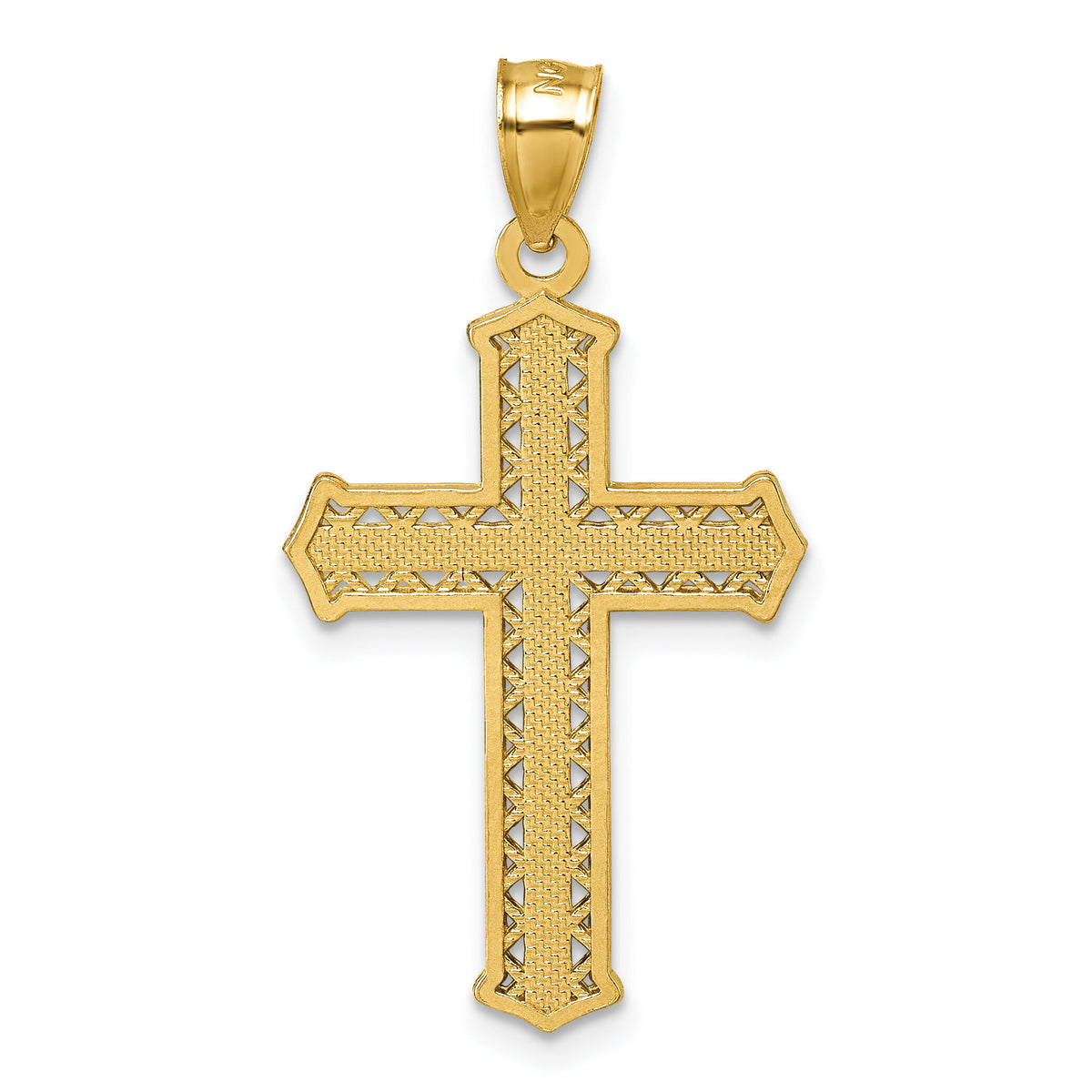 14k Polished Diamond-cut Textured Fancy Cross Pendant-K10087