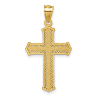 14k Polished Diamond-cut Textured Fancy Cross Pendant-K10087