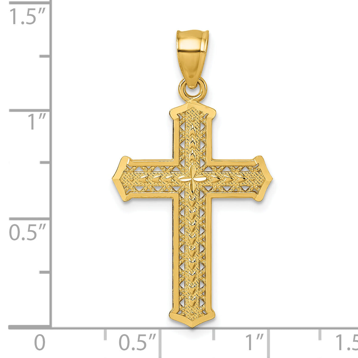 14k Polished Diamond-cut Textured Fancy Cross Pendant-K10087