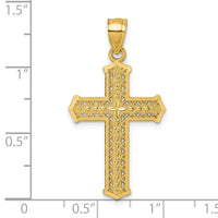 14k Polished Diamond-cut Textured Fancy Cross Pendant-K10087