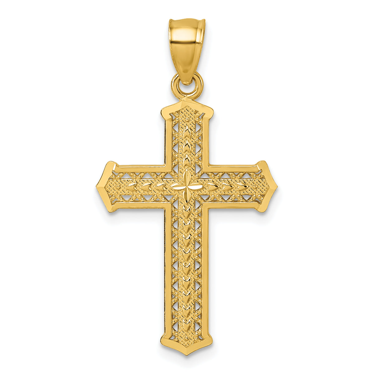 14k Polished Diamond-cut Textured Fancy Cross Pendant-K10087