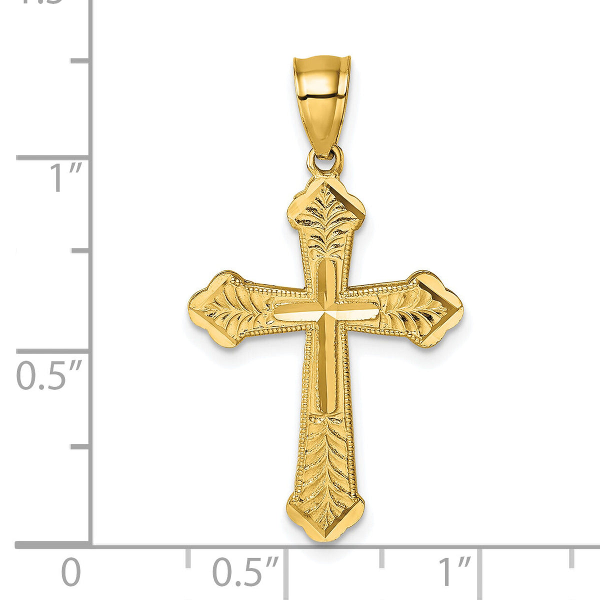 14k Polished Diamond-cut Textured Fancy Cross Pendant-K10088