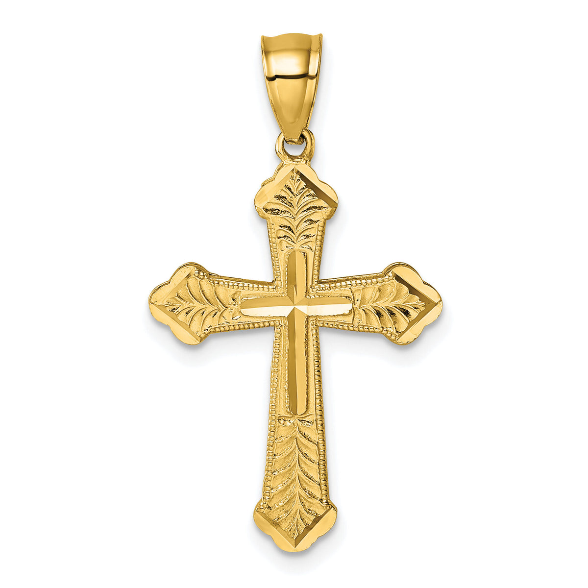 14k Polished Diamond-cut Textured Fancy Cross Pendant-K10088