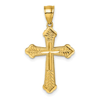 14k Polished Diamond-cut Textured Fancy Cross Pendant-K10088