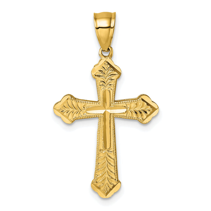 14k Polished Diamond-cut Textured Fancy Cross Pendant-K10088