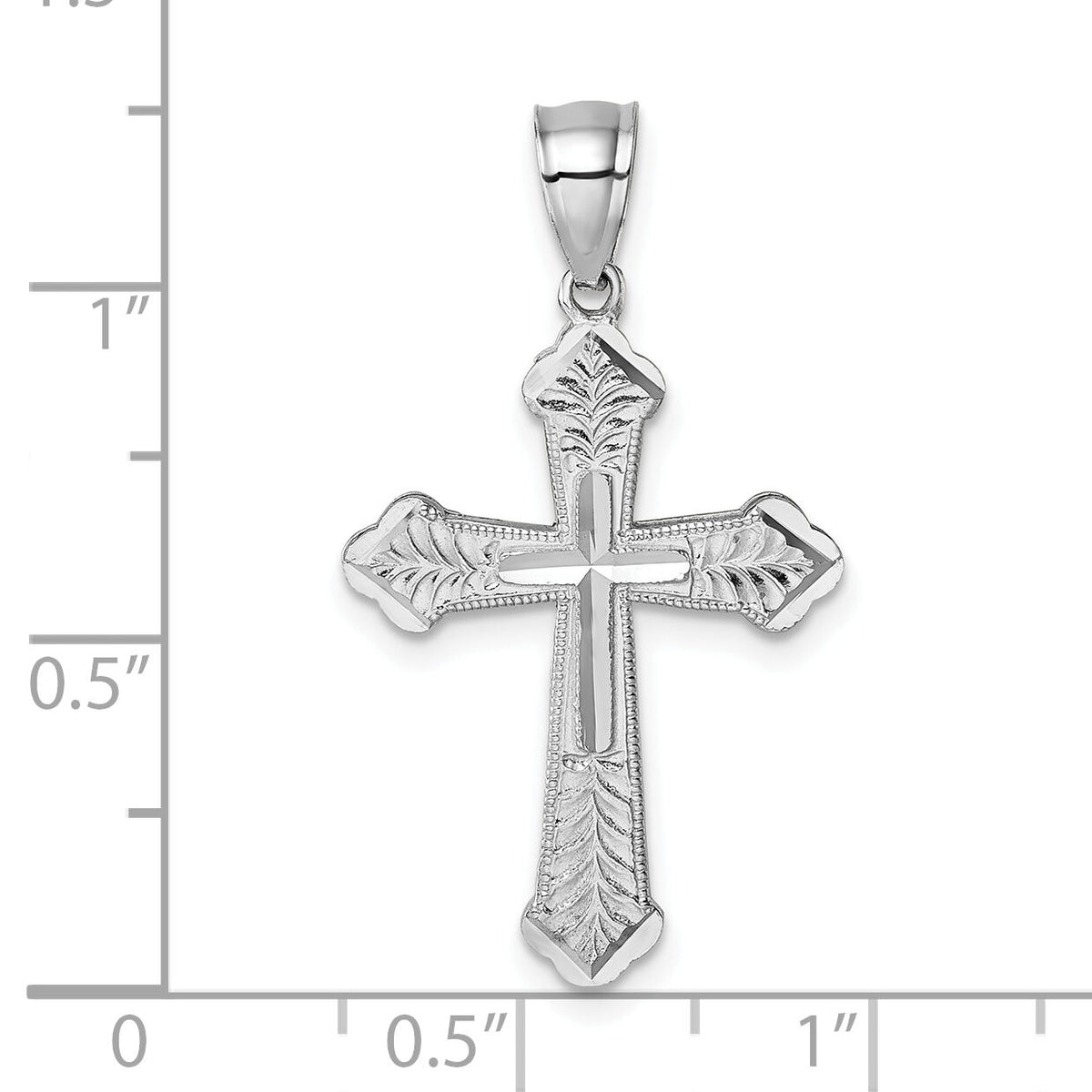 14k Polished White Gold Diamond-cut Fancy Cross Pendant-K10088W