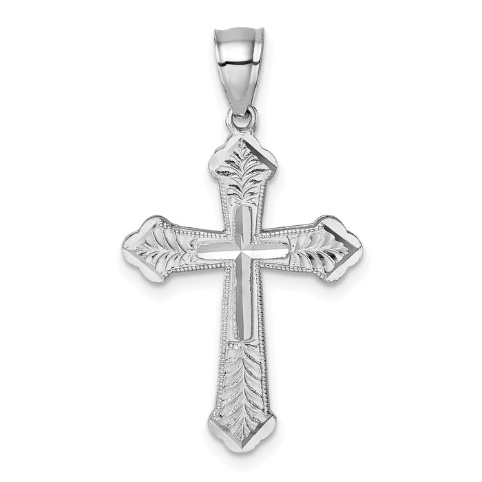 14k Polished White Gold Diamond-cut Fancy Cross Pendant-K10088W
