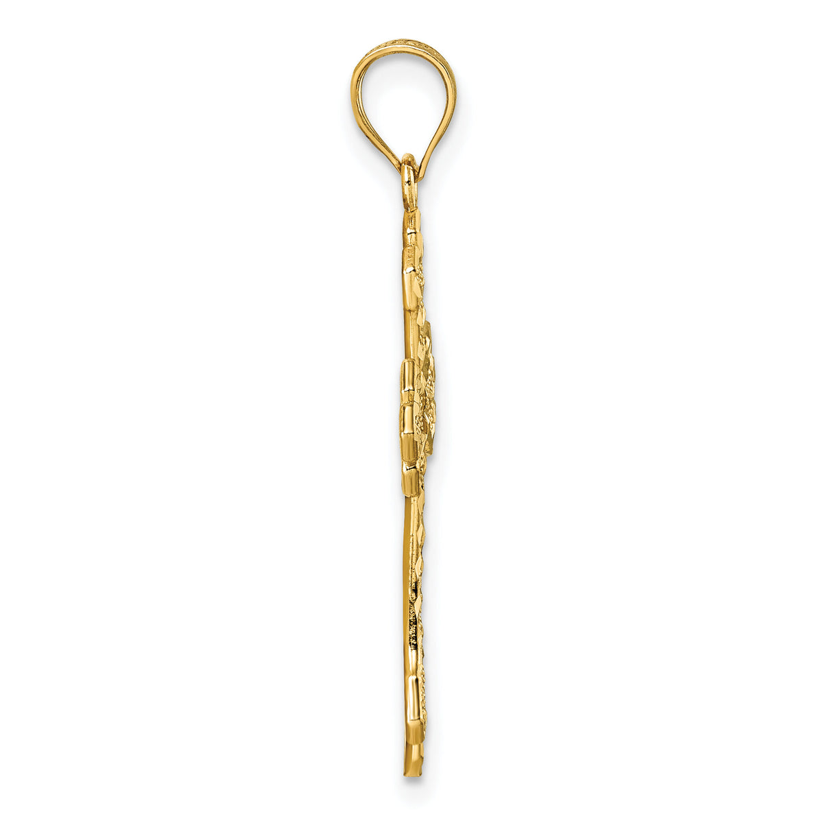 14k Polished Diamond-cut Filigree Textured Fancy Cross Pendant-K10089