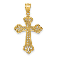 14k Polished Diamond-cut Filigree Textured Fancy Cross Pendant-K10089