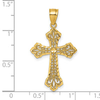 14k Polished Diamond-cut Filigree Textured Fancy Cross Pendant-K10089