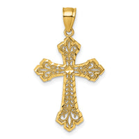 14k Polished Diamond-cut Filigree Textured Fancy Cross Pendant-K10089