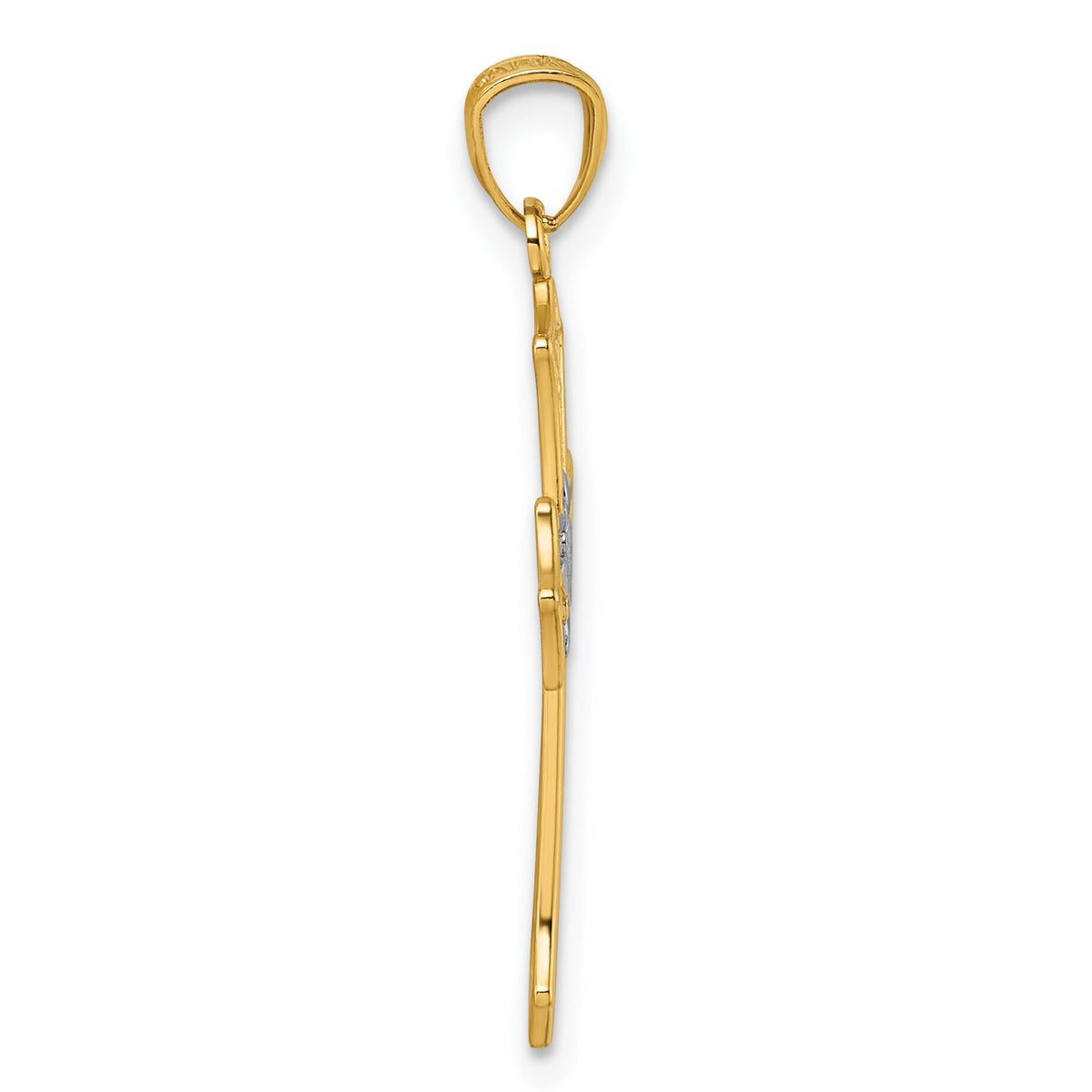 14k and Rhodium Polished Floral Cross Pendant-K10090