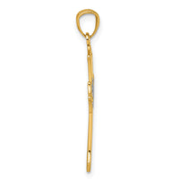 14k and Rhodium Polished Floral Cross Pendant-K10090