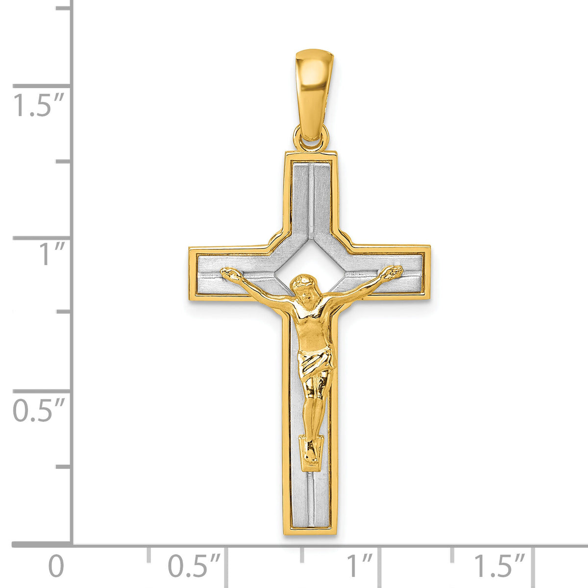 14k Two-tone Polished and Satin Crucifix With Square Cut Out Pendant-K10092