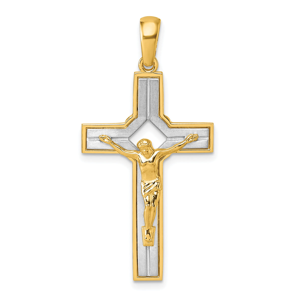 14k Two-tone Polished and Satin Crucifix With Square Cut Out Pendant-K10092