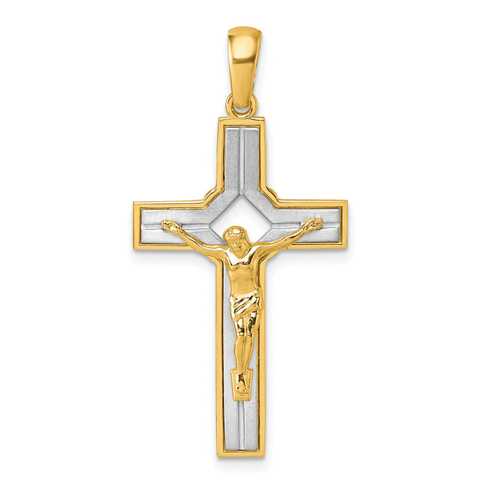14k Two-tone Polished and Satin Crucifix With Square Cut Out Pendant-K10092