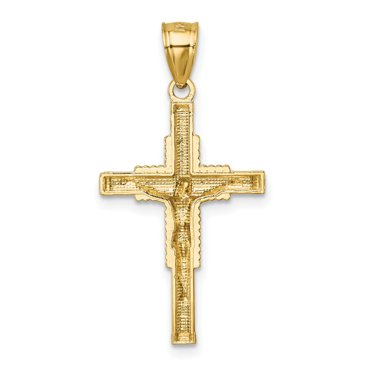 14k Polished Diamond-cut Textured Crucifix Pendant-K10093