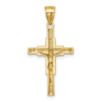 14k Polished Diamond-cut Textured Crucifix Pendant-K10093