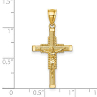 14k Polished Diamond-cut Textured Crucifix Pendant-K10093