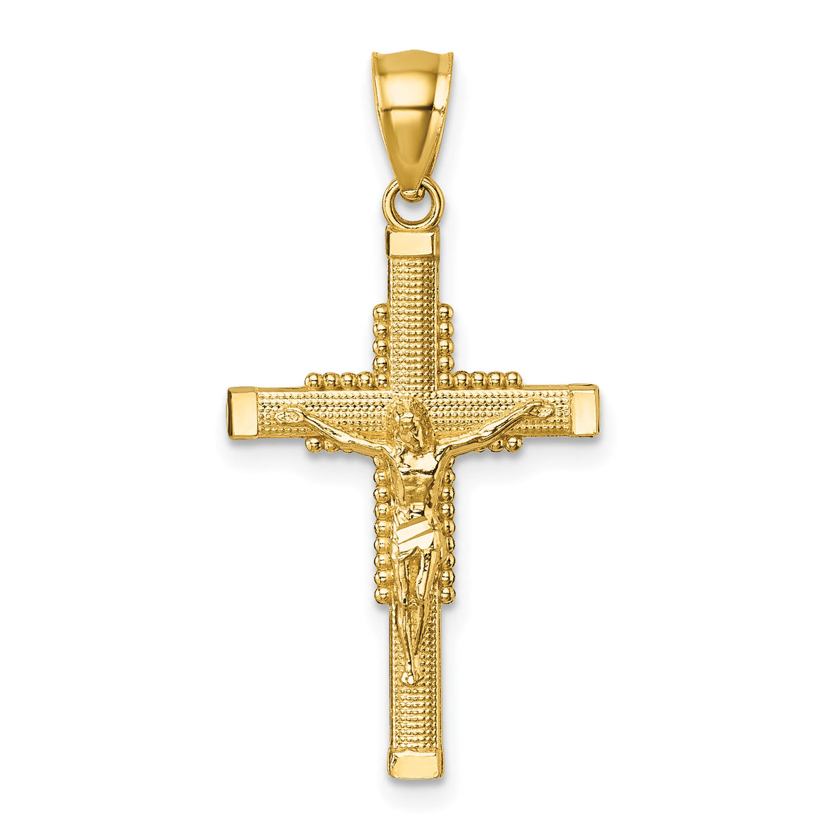 14k Polished Diamond-cut Textured Crucifix Pendant-K10093