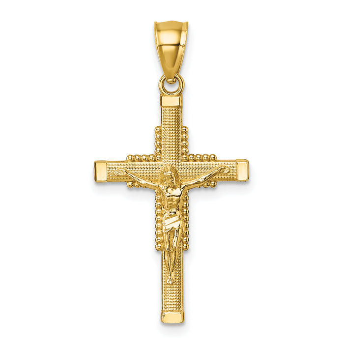 14k Polished Diamond-cut Textured Crucifix Pendant-K10093