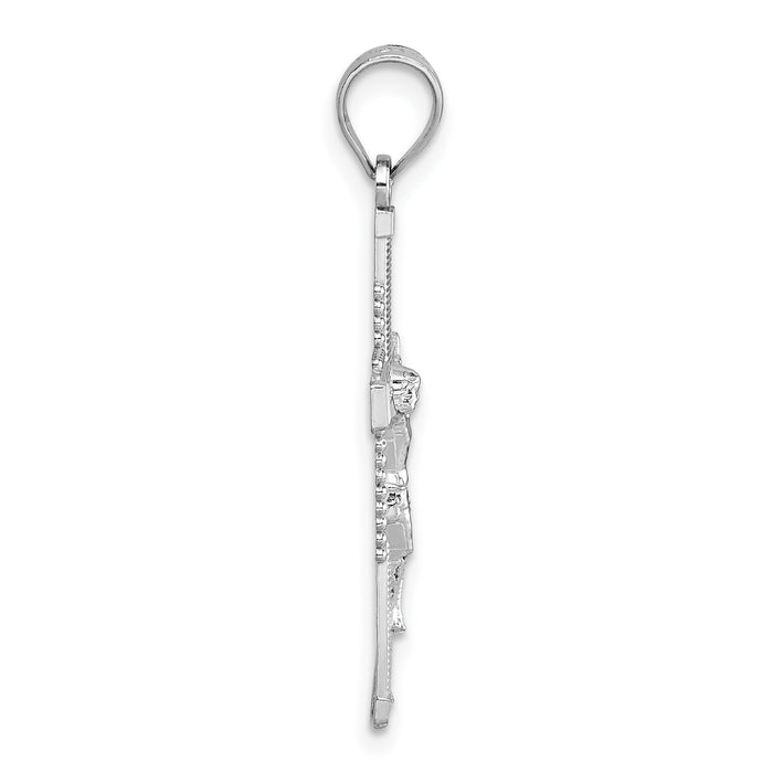 14k White Gold Polished and Diamond-cut Textured Crucifix Pendant-K10093W