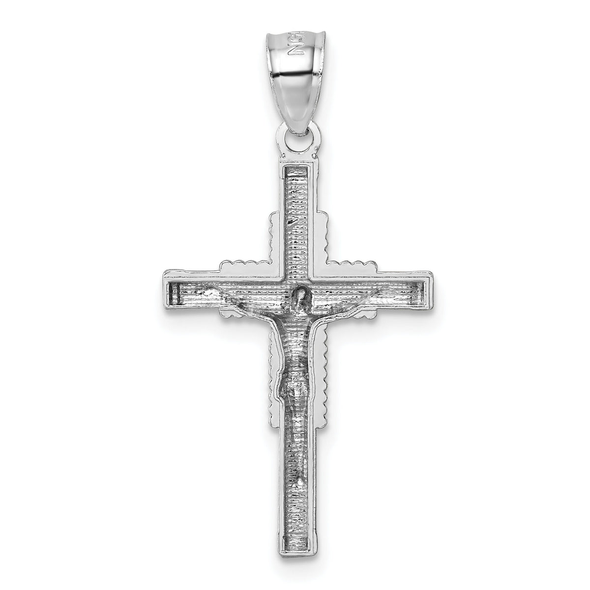 14k White Gold Polished and Diamond-cut Textured Crucifix Pendant-K10093W