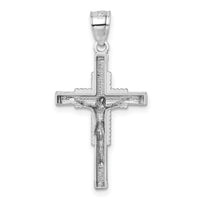 14k White Gold Polished and Diamond-cut Textured Crucifix Pendant-K10093W