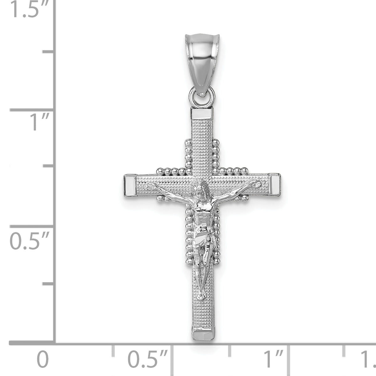 14k White Gold Polished and Diamond-cut Textured Crucifix Pendant-K10093W