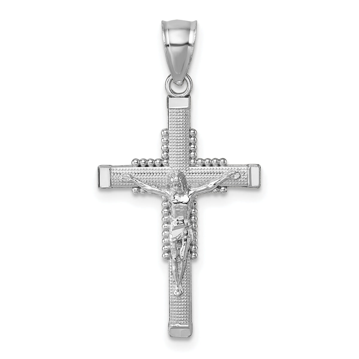 14k White Gold Polished and Diamond-cut Textured Crucifix Pendant-K10093W