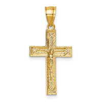 14k Polished Textured Crucifix Pendant-K10094