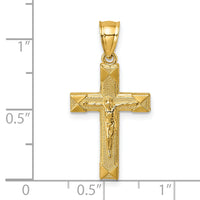 14k Polished Textured Crucifix Pendant-K10094