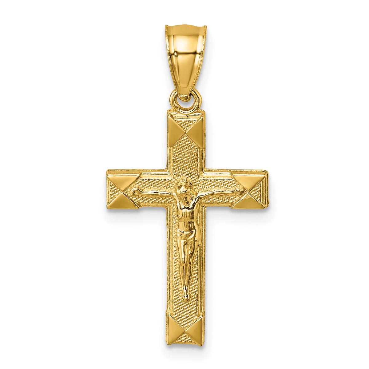 14k Polished Textured Crucifix Pendant-K10094