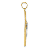 14k w/Rhodium  Polished and Diamond-cut Crucifix Pendant-K10095