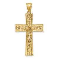 14k w/Rhodium  Polished and Diamond-cut Crucifix Pendant-K10095