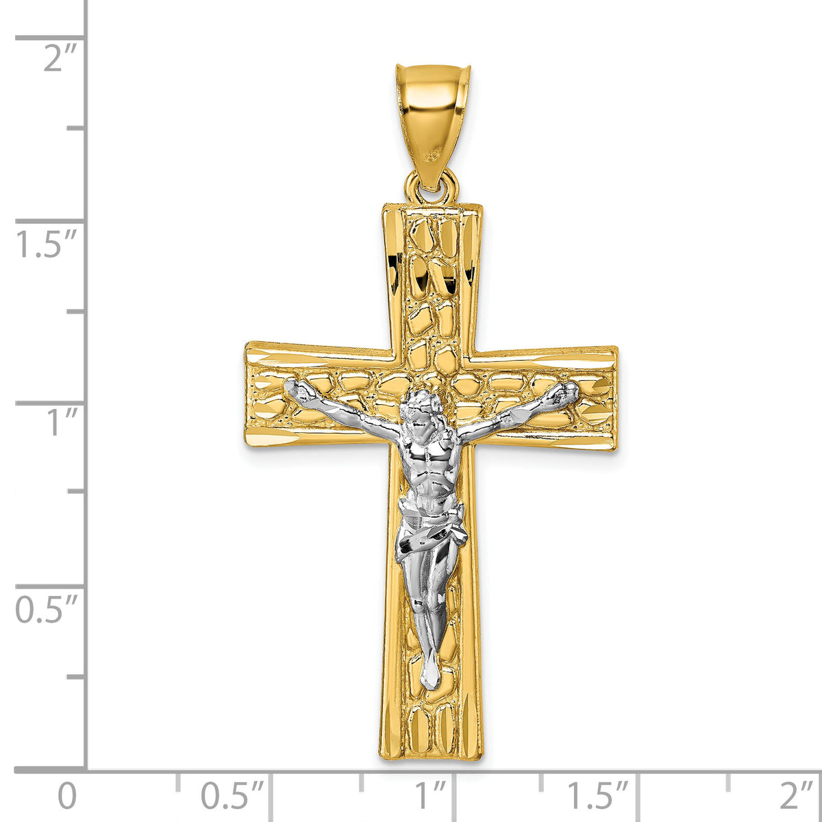 14k w/Rhodium  Polished and Diamond-cut Crucifix Pendant-K10095