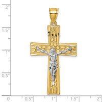 14k w/Rhodium  Polished and Diamond-cut Crucifix Pendant-K10095