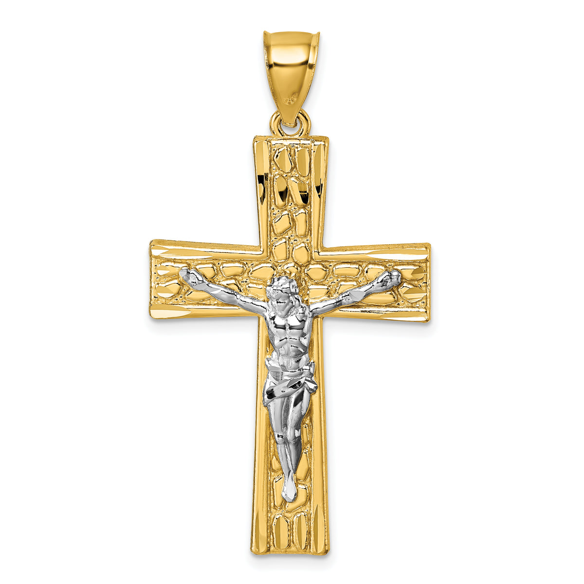14k w/Rhodium  Polished and Diamond-cut Crucifix Pendant-K10095
