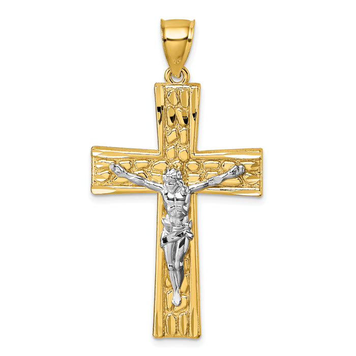14k w/Rhodium  Polished and Diamond-cut Crucifix Pendant-K10095