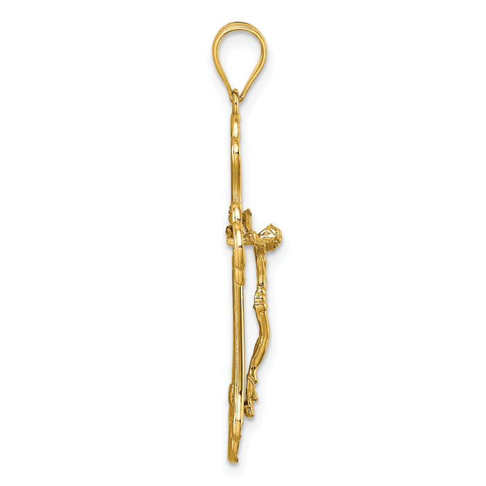 14k Polished Diamond-cut Filigree Fancy Crucifix Pendant-K10096