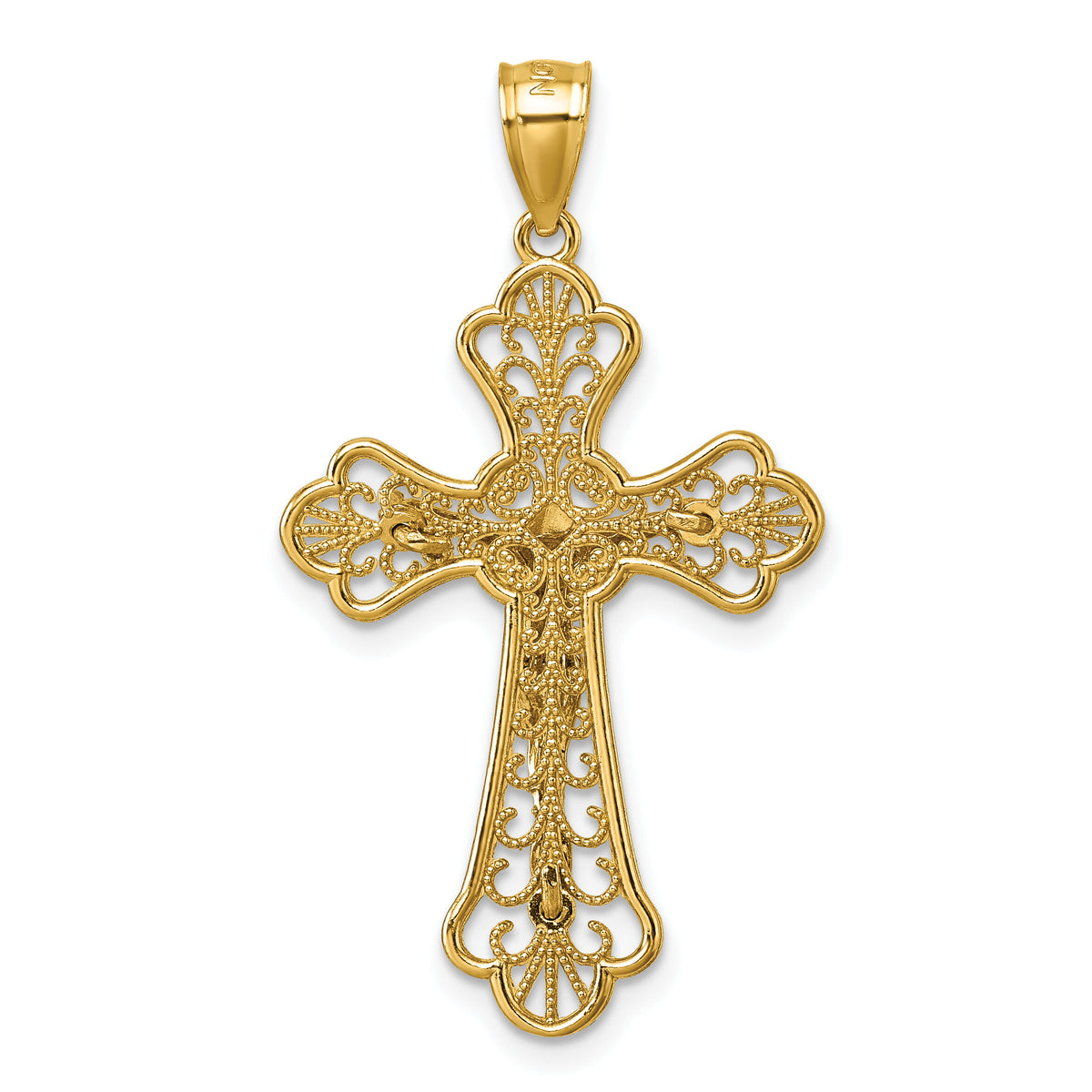 14k Polished Diamond-cut Filigree Fancy Crucifix Pendant-K10096