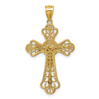 14k Polished Diamond-cut Filigree Fancy Crucifix Pendant-K10096