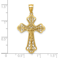 14k Polished Diamond-cut Filigree Fancy Crucifix Pendant-K10096