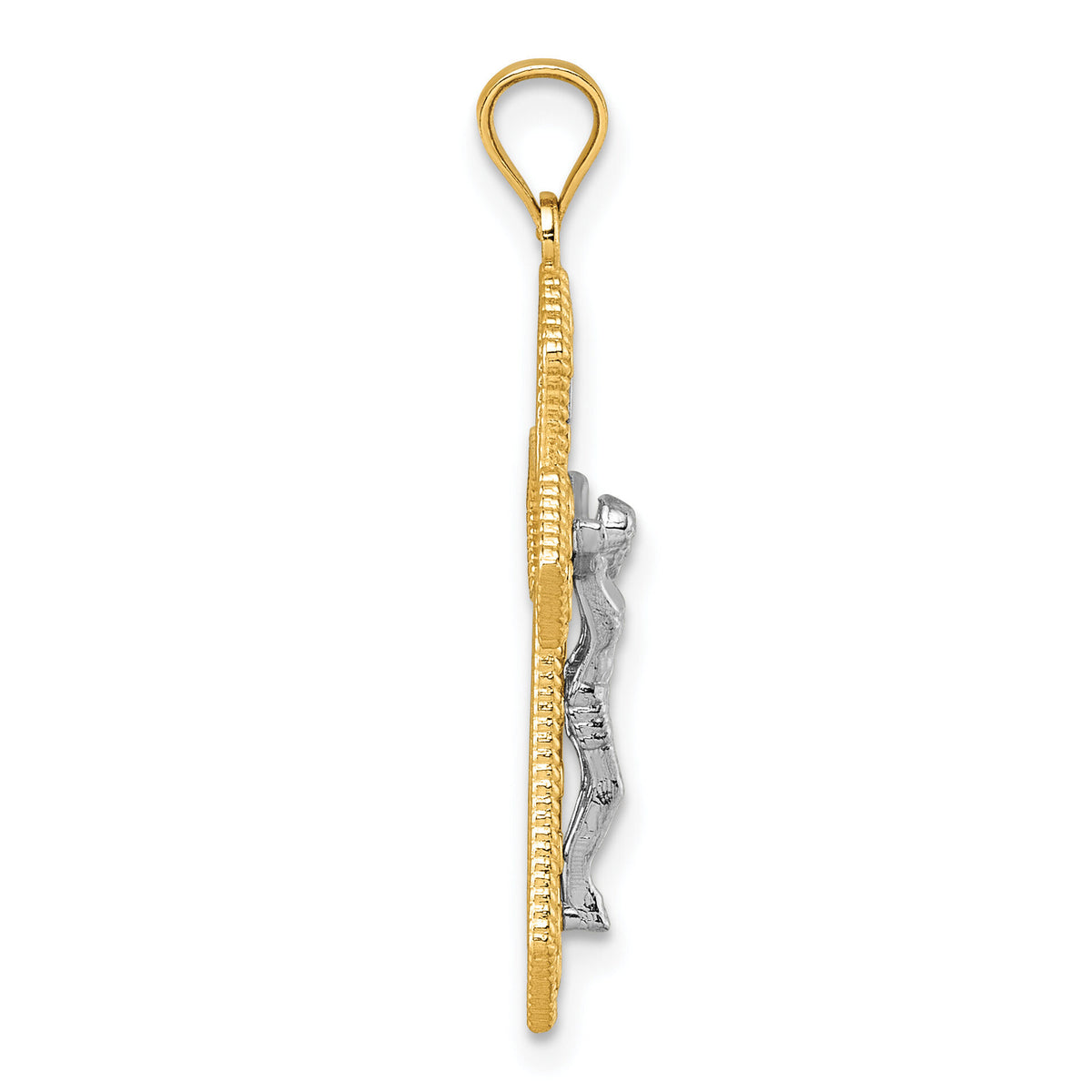14k Two-tone Polished and Beaded Fancy Crucifix Pendant-K10097