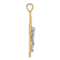 14k Two-tone Polished and Beaded Fancy Crucifix Pendant-K10097